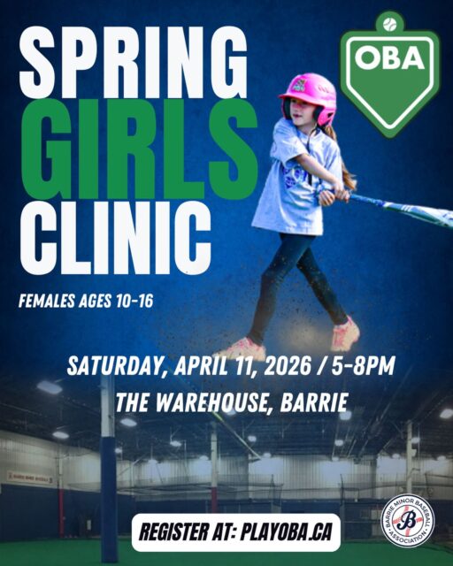 🔹Spring Girls Clinic🔹

Barrie Minor Baseball is happy to be a host for the @baseballontario Spring Girls Clinic!

Clinics focus on hitting, fielding and baserunning. Designed for players of all skill levels ages 10 through 16. These events may also be used as talent ID opportunities for provincial teams.

📆 Saturday, April 11
⏰ 5:00-8:00pm
💰 $40

Register today at playoba.ca